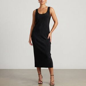 Alex Evenings Black Ribbed Knit Maxi Dress Tank Sleeveless Small Petite